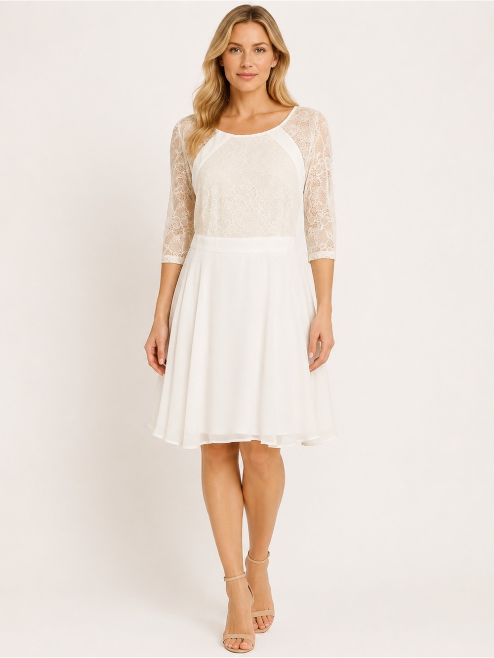 Vintage Romeo & Juliet Ivory Lace & Pebble Chiffon Dress — Size Small